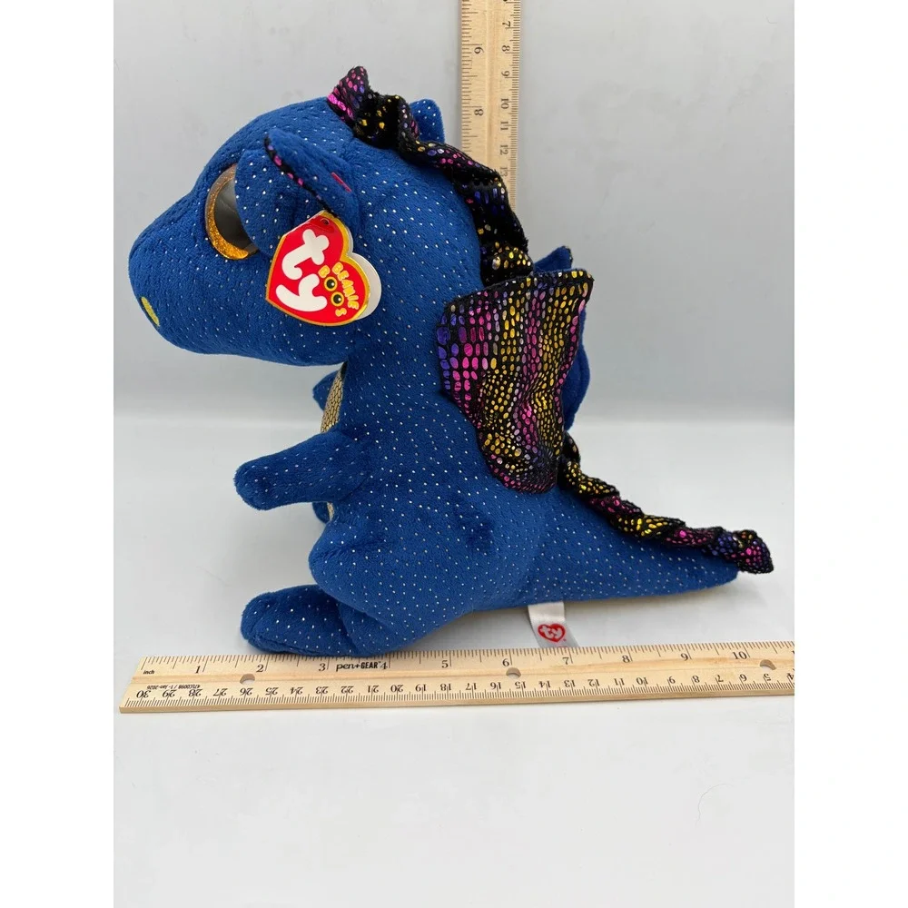 Ty Beanie Boos Saffire Blue Dragon Plush Gold Glitter Wings 2021 NWT